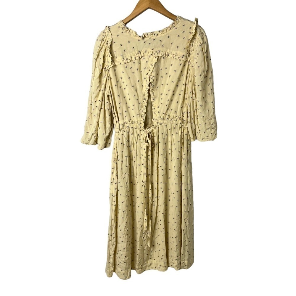 Munthe Curtis Floral Midi Dress Cream Size 38 Back Cutout Ruffle Trim - Picture 6 of 13